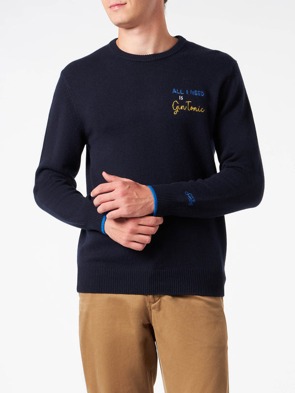 Man crewneck sweater with All I need is Gin Tonic embroidery