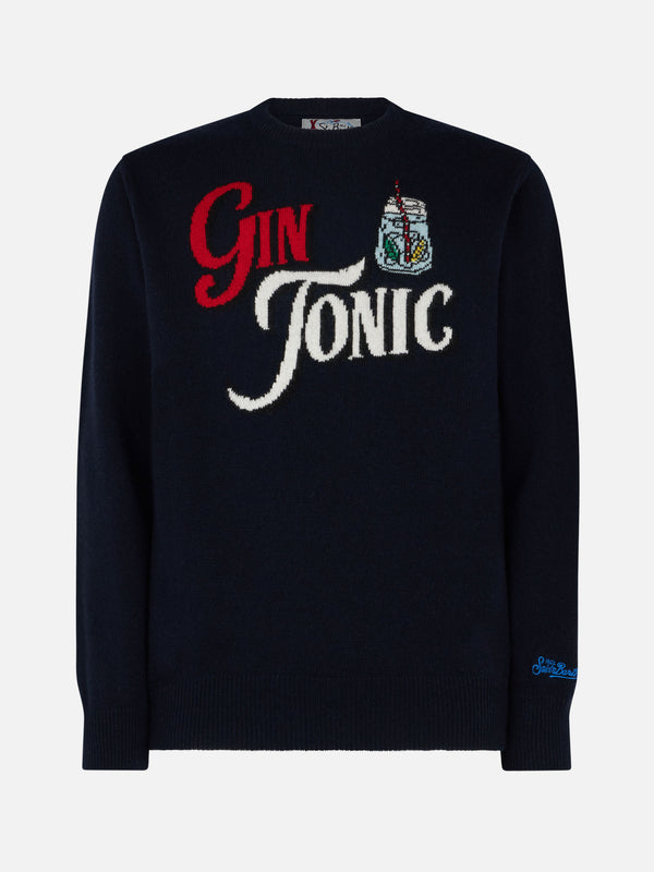 Man crewneck sweater with Gin Tonic jacquard print