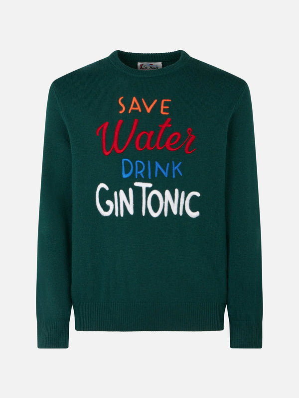 Man crewneck sweater with Save water drink Gin Tonic embroidery