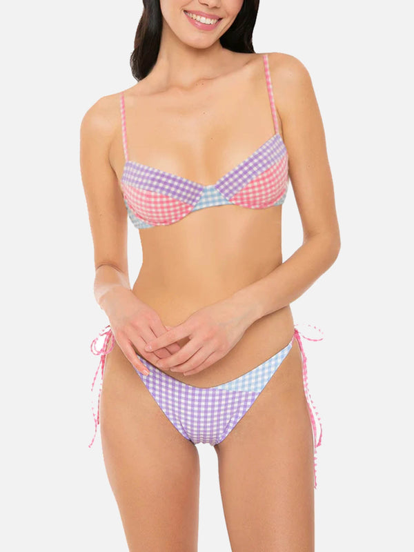 Gingham-Bralette-Bikini mit Bügel