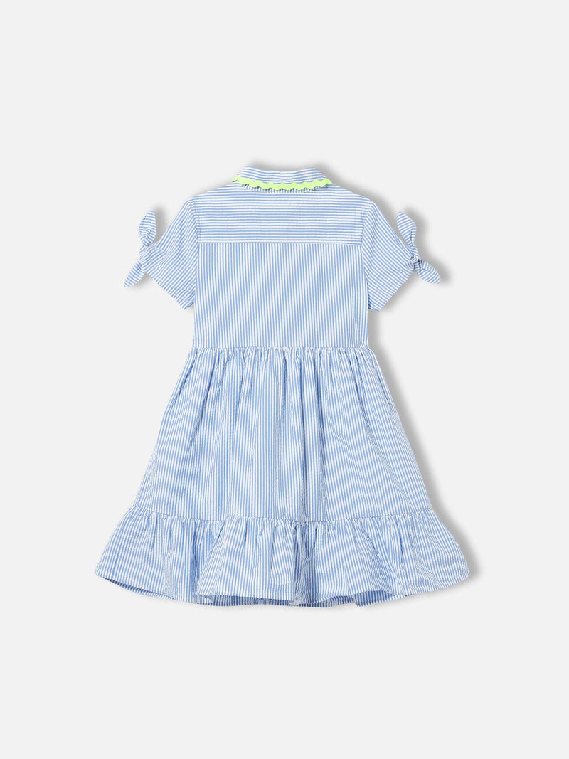 Girl dress Queenie with white and light blue stripes