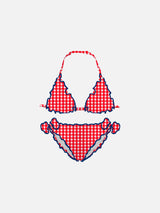 Mädchen-Triangel-Bikini mit rotem Gingham-Print