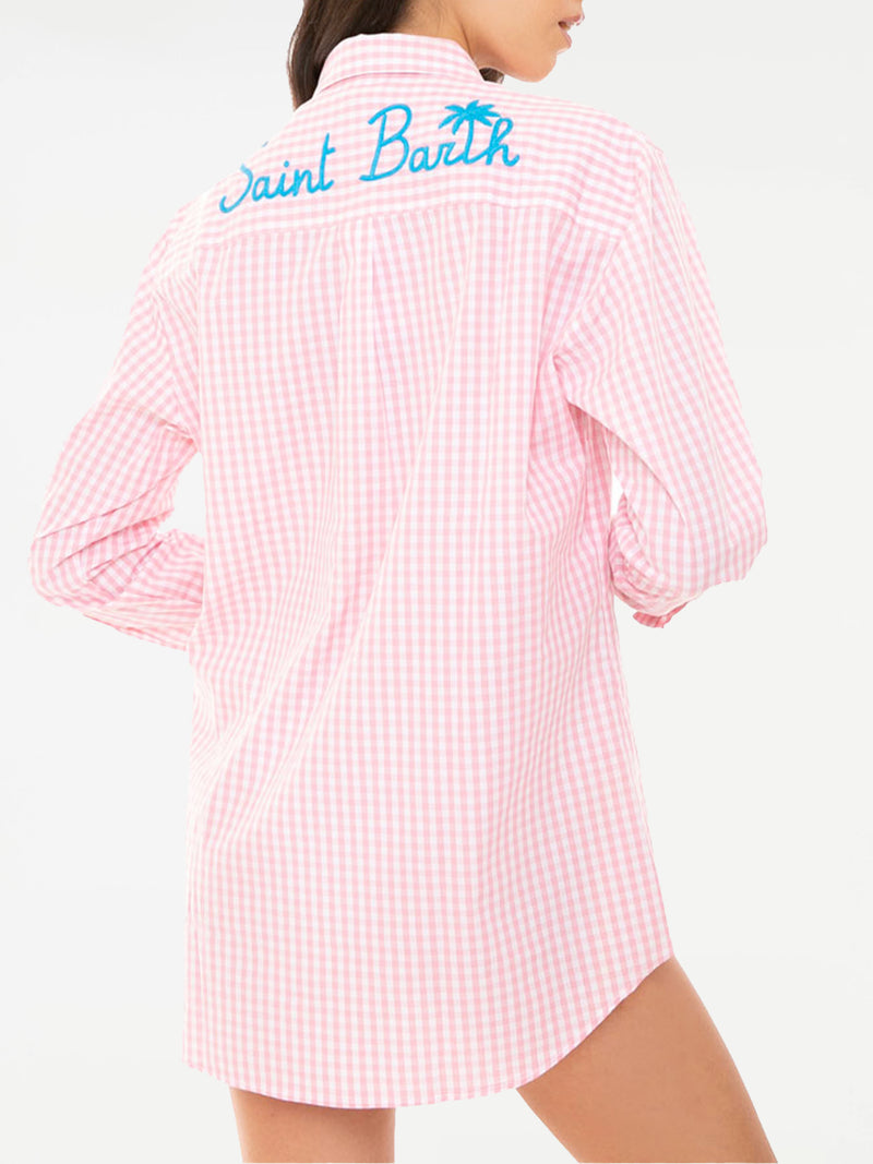 Pink gingham shirt with Saint Barth embroidery