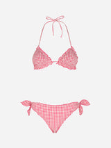 Bikini a triangolo a quadretti rosa