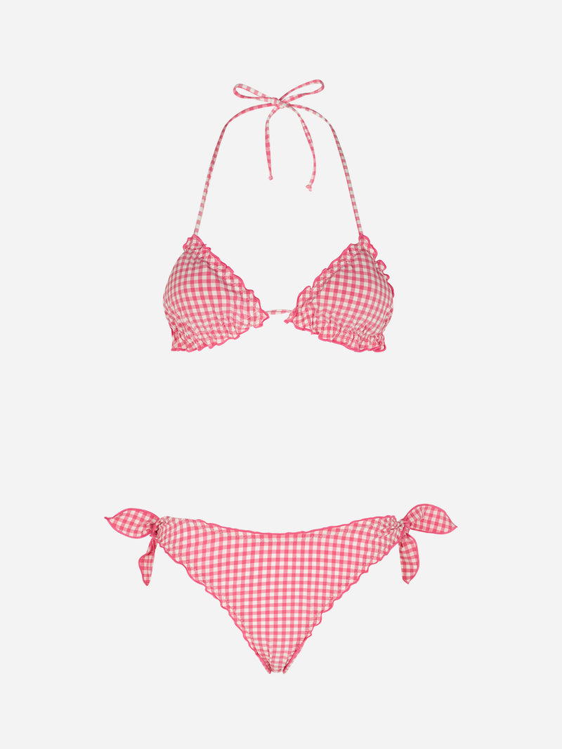Pink gingham triangle bikini