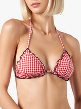 Woman triangle top swimsuit with gingham print