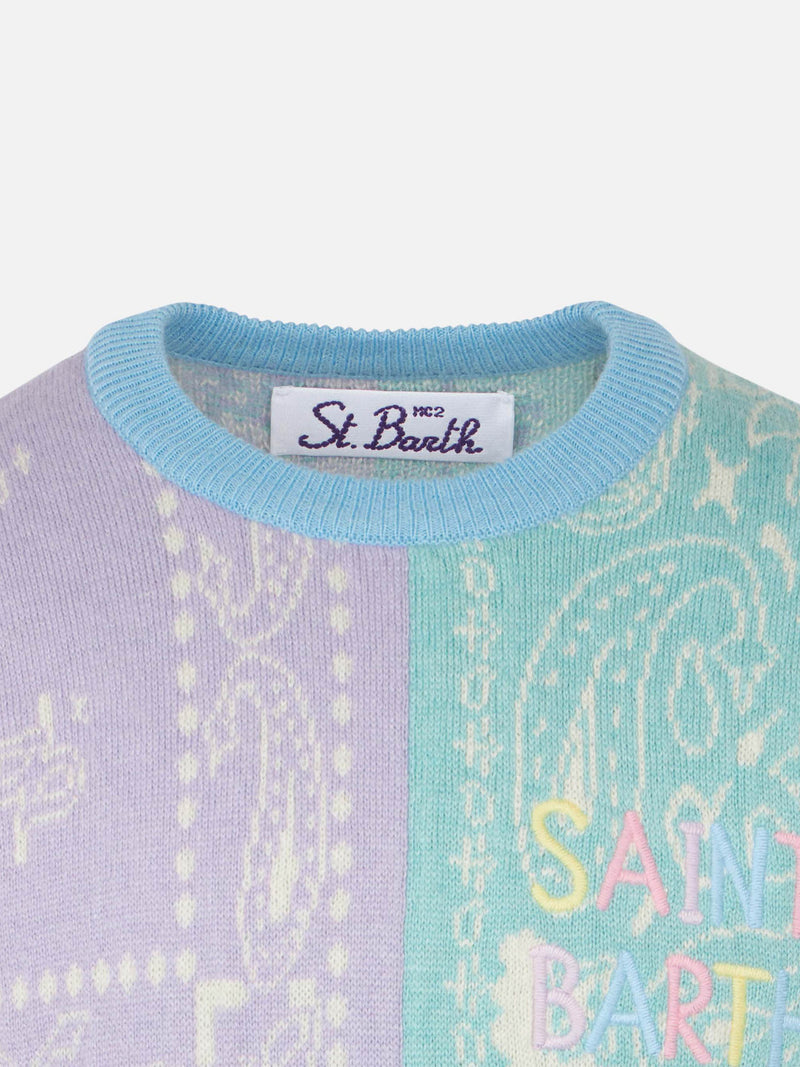 Girl bandanna print brushed sweater