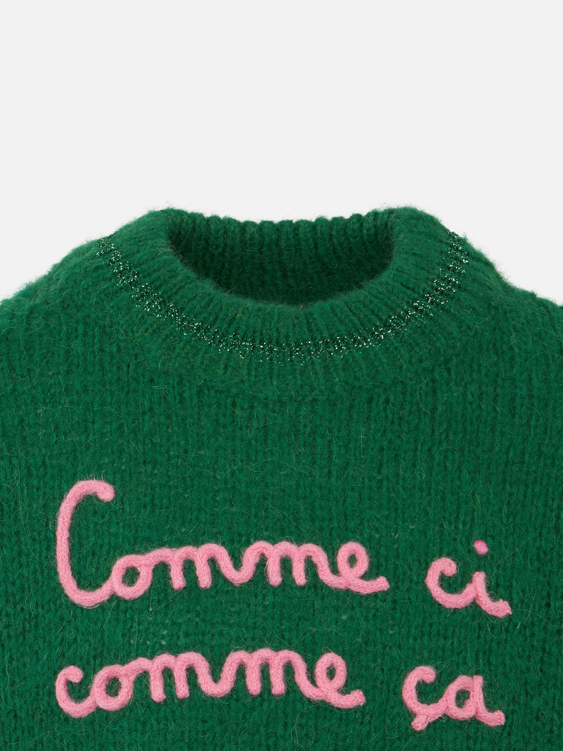 Weicher, kastenförmiger Mädchenpullover mit Comme Ci Comme Ça-Stickerei