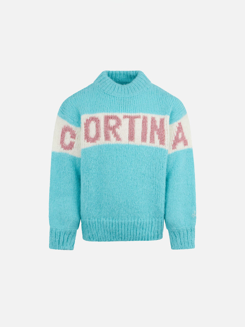 Morbida maglia da bambina dalla forma squadrata con stampa jacquard Cortina lurex