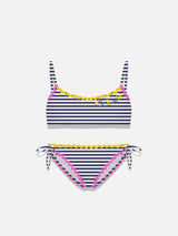 Girl bralette bikini with navy blue striped