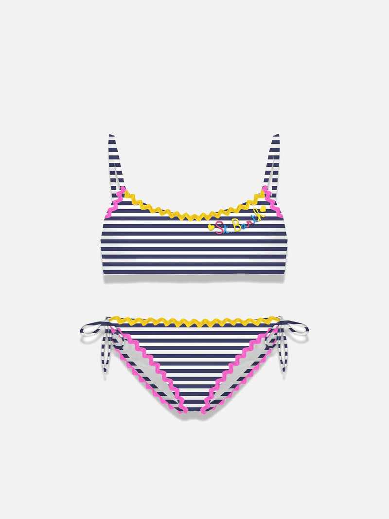 Mädchen-Bralette-Bikini mit marineblauen Streifen