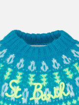 Girl brushed crewneck sweater with nordic jacquard