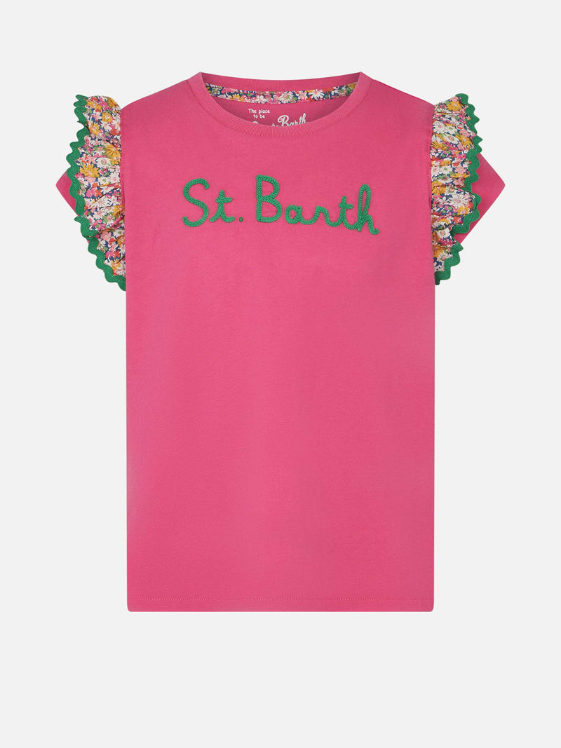 Girl cotton t-shirt with flounce and embroidery