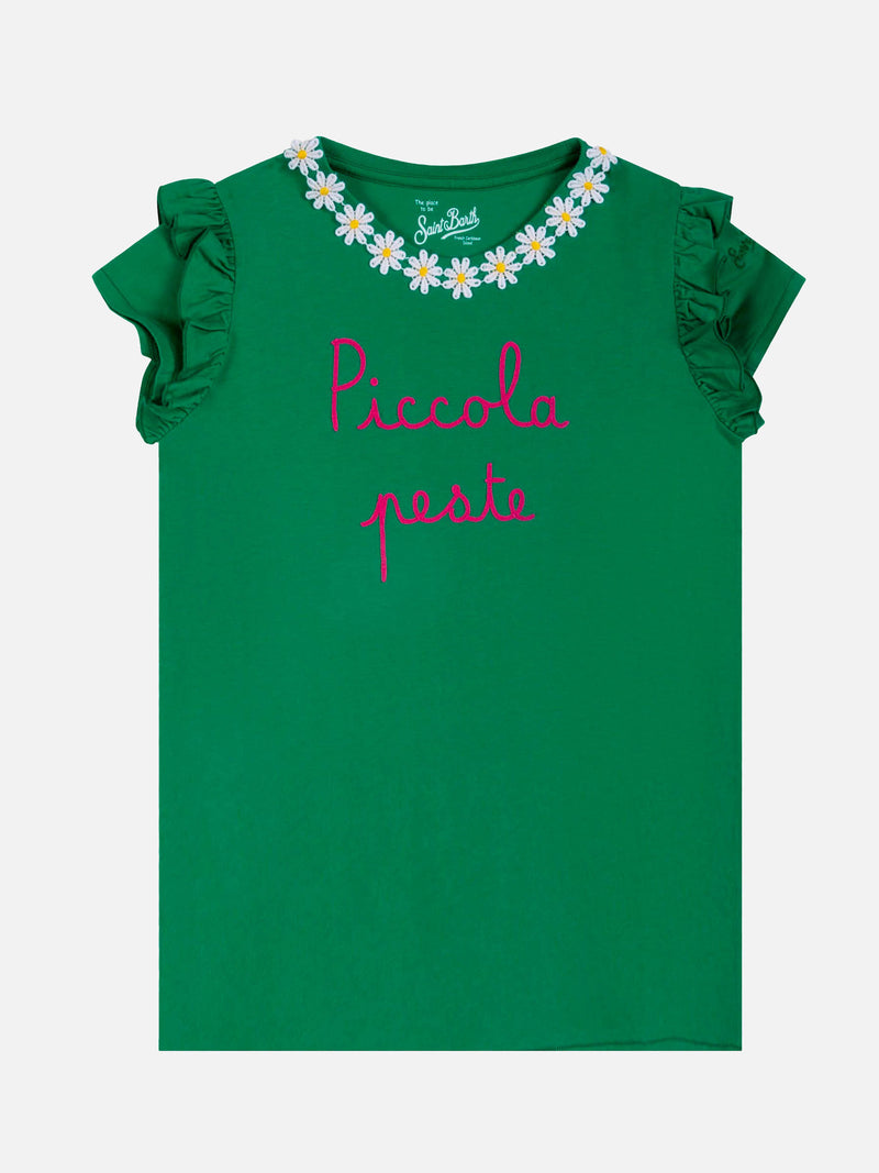 Girl cotton t-shirt with flounce and embroidery