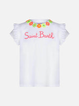 Mädchen-T-Shirt aus Baumwolle mit Volant und Stickerei