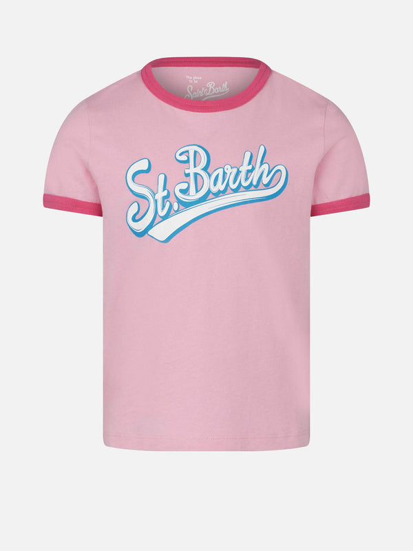 T-shirt da bambina in cotone con stampa St. Barth