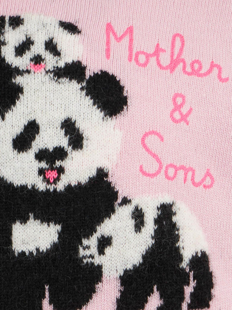 Girl crewneck pink sweater with Mother & Sons embroidery