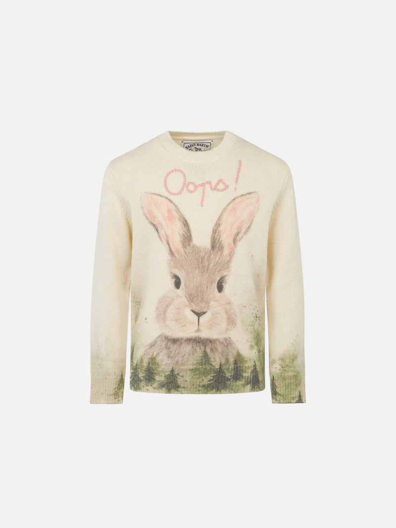 Girl crewneck sweater with bunny print