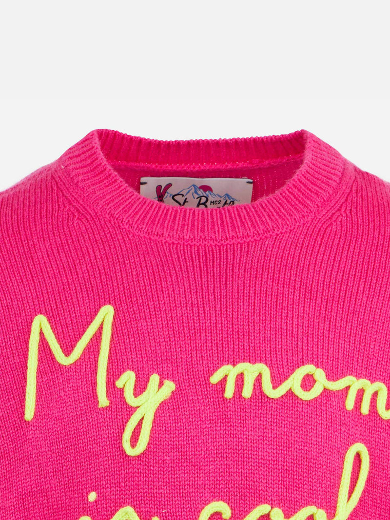 Girl crewneck sweater with My mom is Cool embroidery