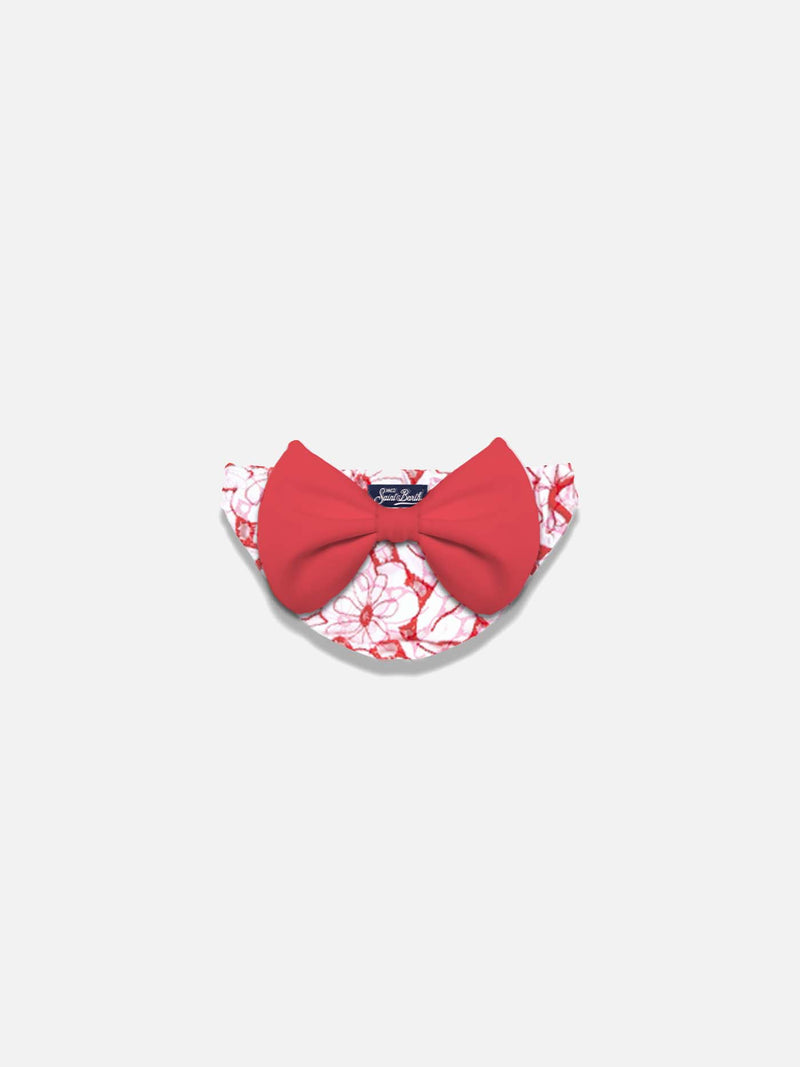 Girl embroidered swim briefs with red bow