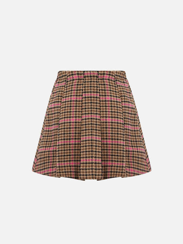 Girl flannel skirt with pied de poul print