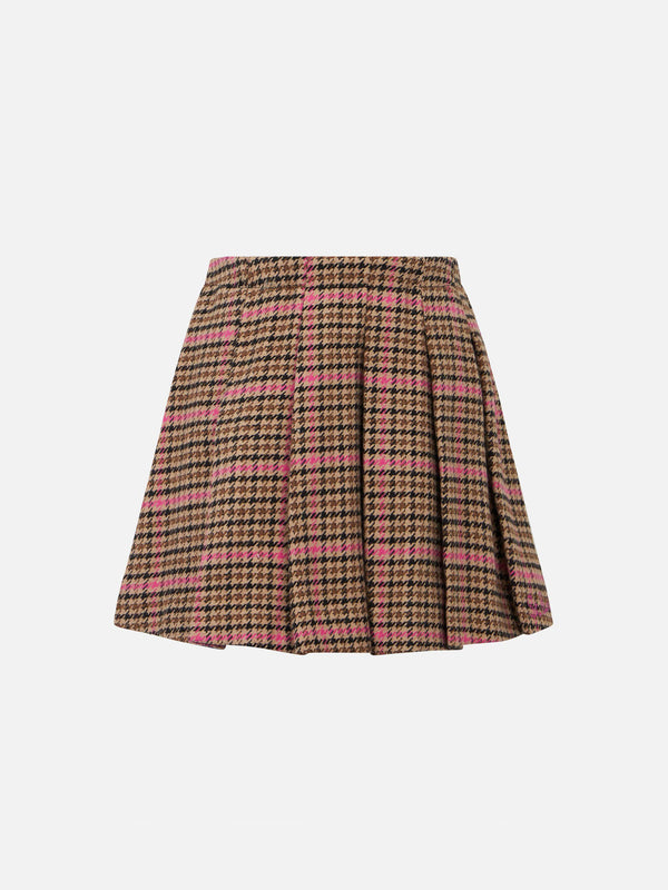 Girl flannel skirt with pied de poul print