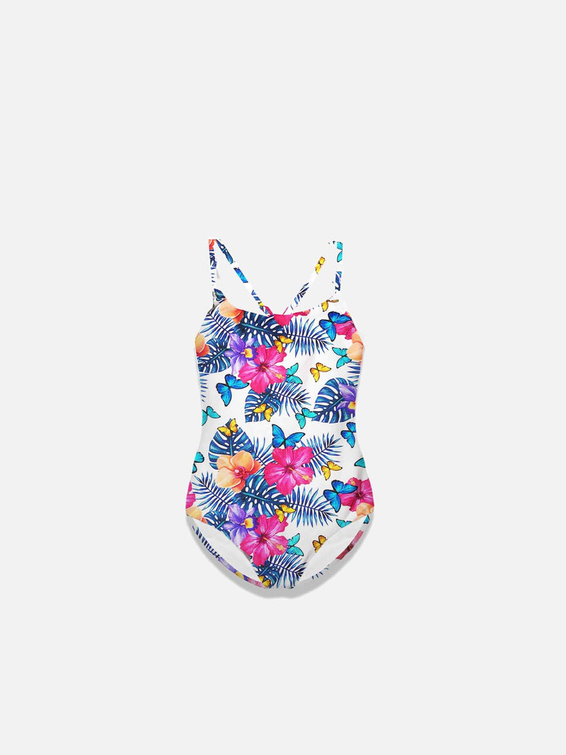 Einteiliger Mädchen-Badeanzug mit Schmetterlingsdruck