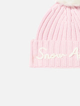 Girl pink beanie with pompon