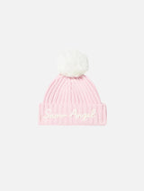 Girl pink beanie with pompon