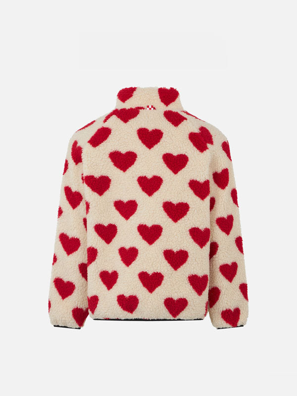 Girl sherpa jacket with hearts print