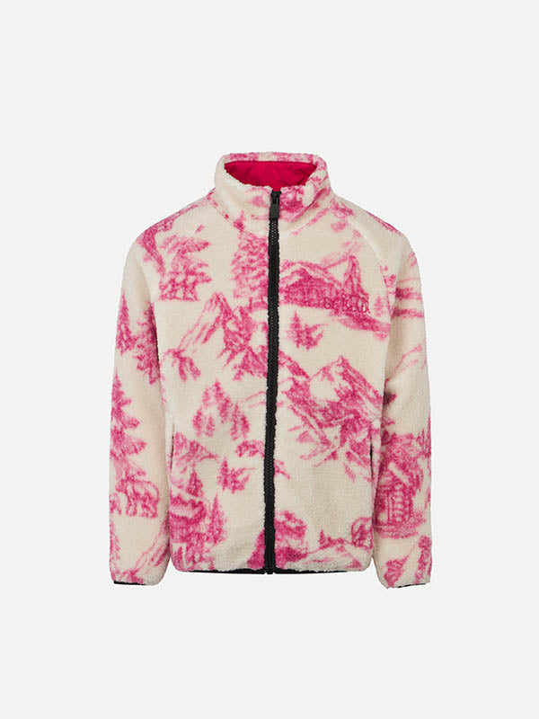 Girl sherpa jacket with toile de jouy print