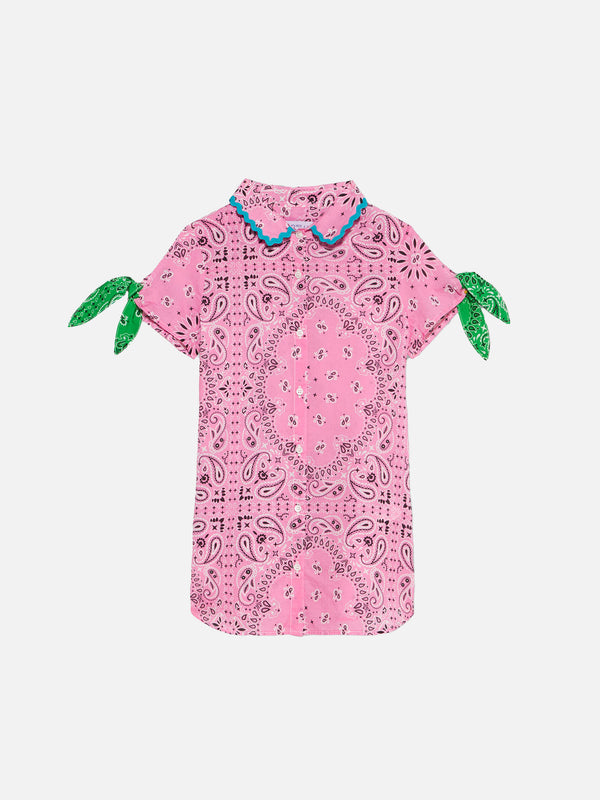 Girl shirt dress with bandanna print