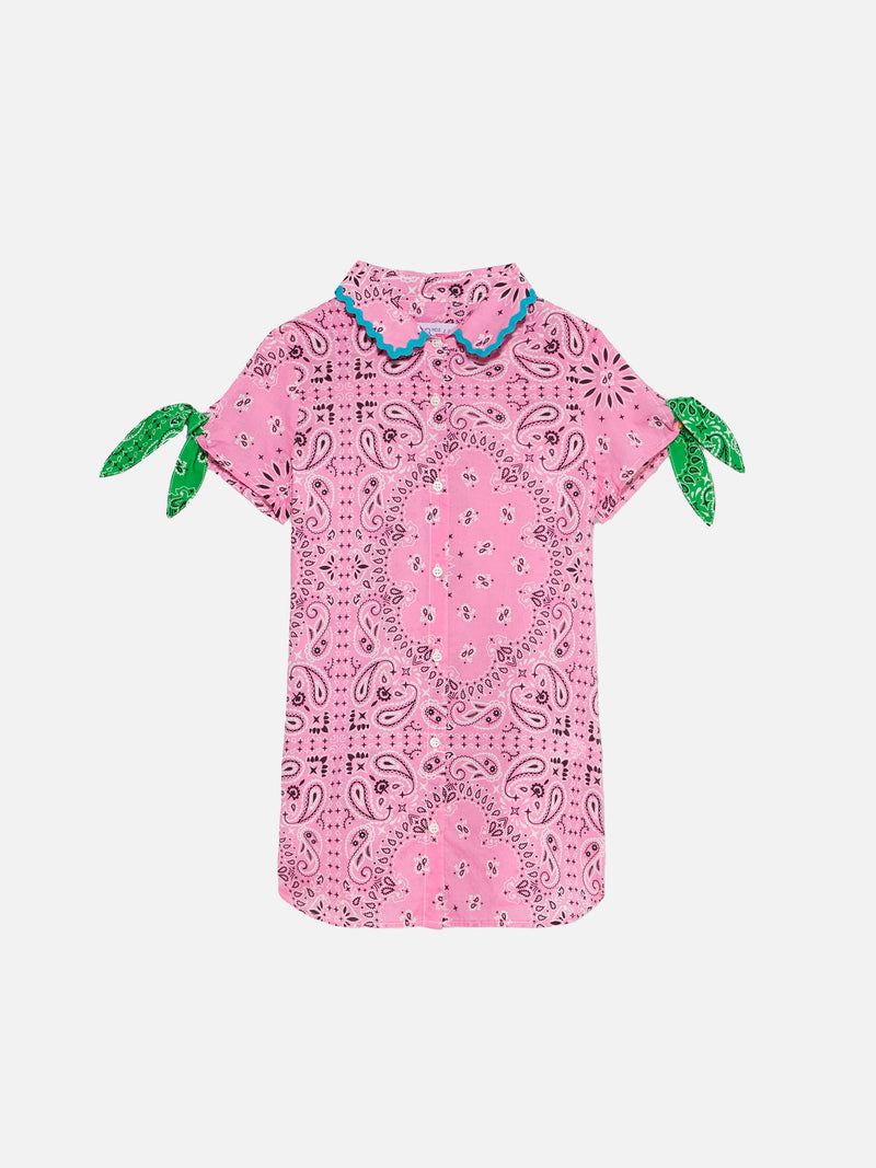 Girl shirt dress with bandanna print