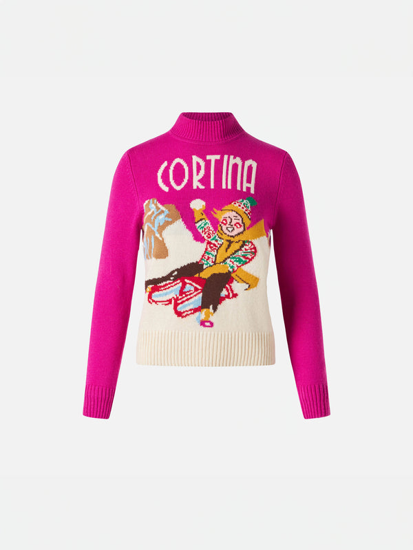 Girl crewneck sweater with Cortina postcard