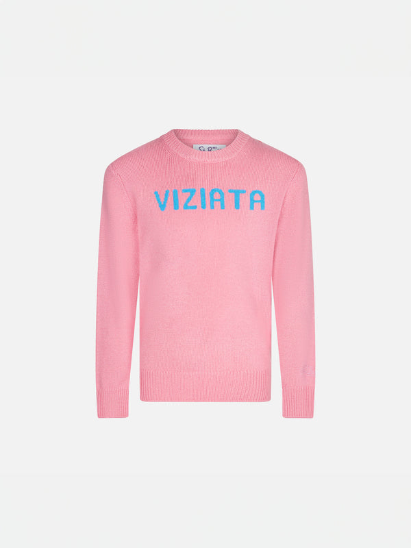 Rosafarbener Mädchenpullover mit Viziata-Aufdruck
