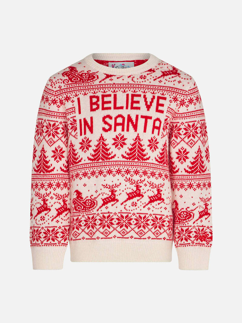 Girl sweater with I believe in Santa jacquard print