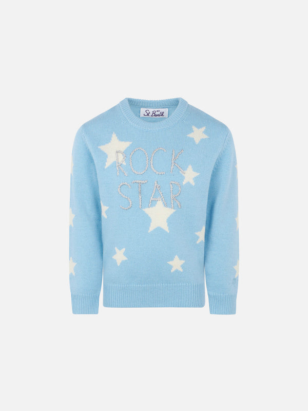 Girl sweater with stars print and Rock Star embroidery