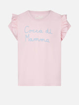 T-shirt bambina con ricamo Cocca di mamma