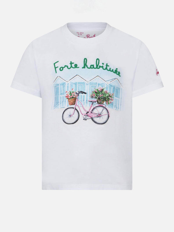 T-shirt da bambina con scritta e stampa Forte Habituée