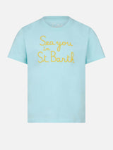 T-shirt da bambina con ricamo Sea you in St.Barth