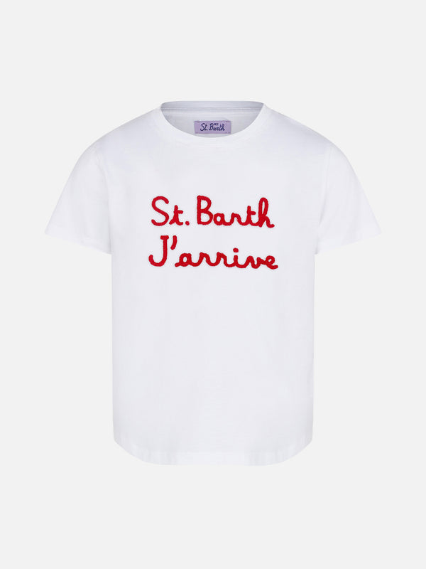 Gesticktes Mädchen-T-Shirt „I love St. Barth“.