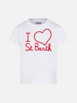 T-shirt da bambina con ricamo I love St. Barth