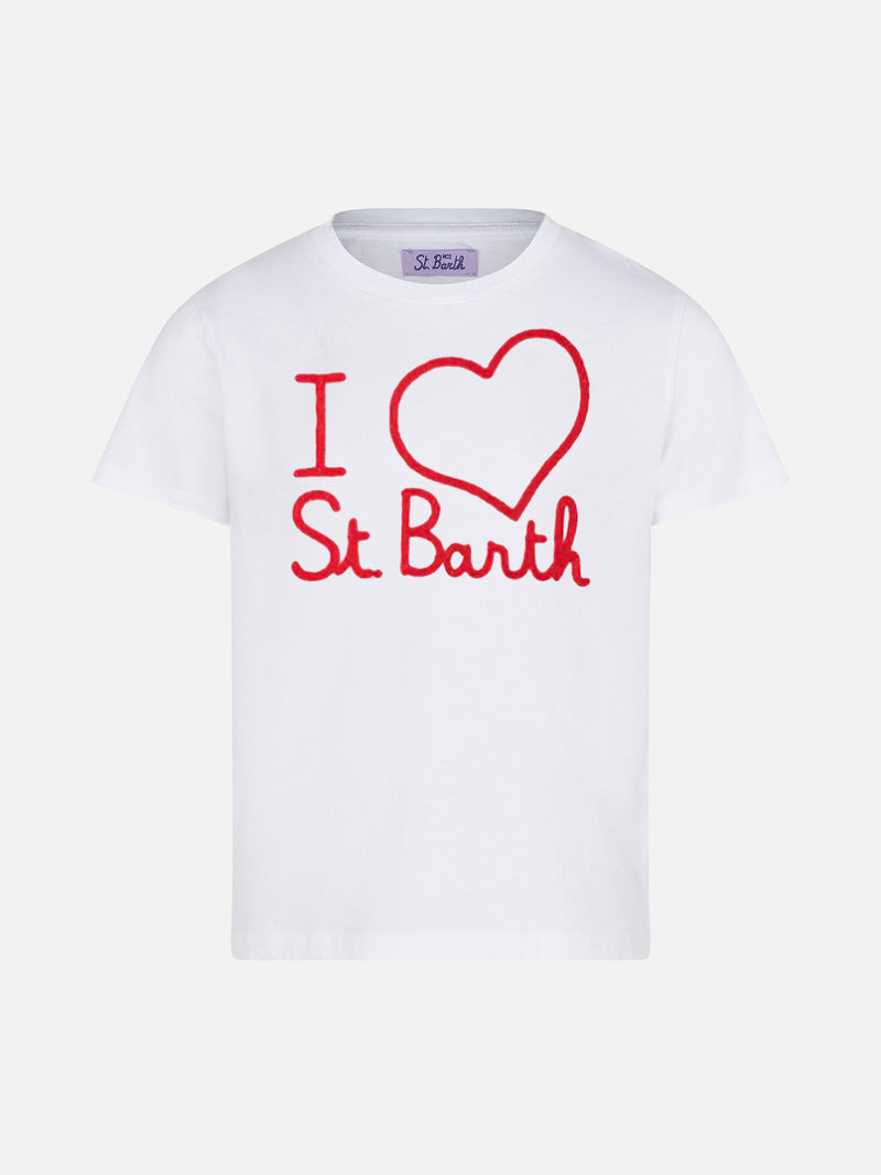Mädchen-T-Shirt mit „I love St. Barth“-Stickerei