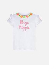 Girl ruffled t-shirt with Ibiza Hippie embroidery