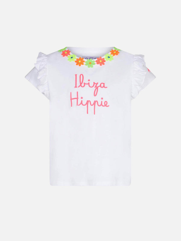 T-shirt da bambina con volant e ricamo Ibiza Hippie