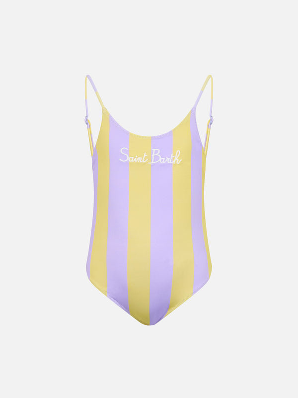 Girl yellow striped one-piece swimsuit Cecille Jr