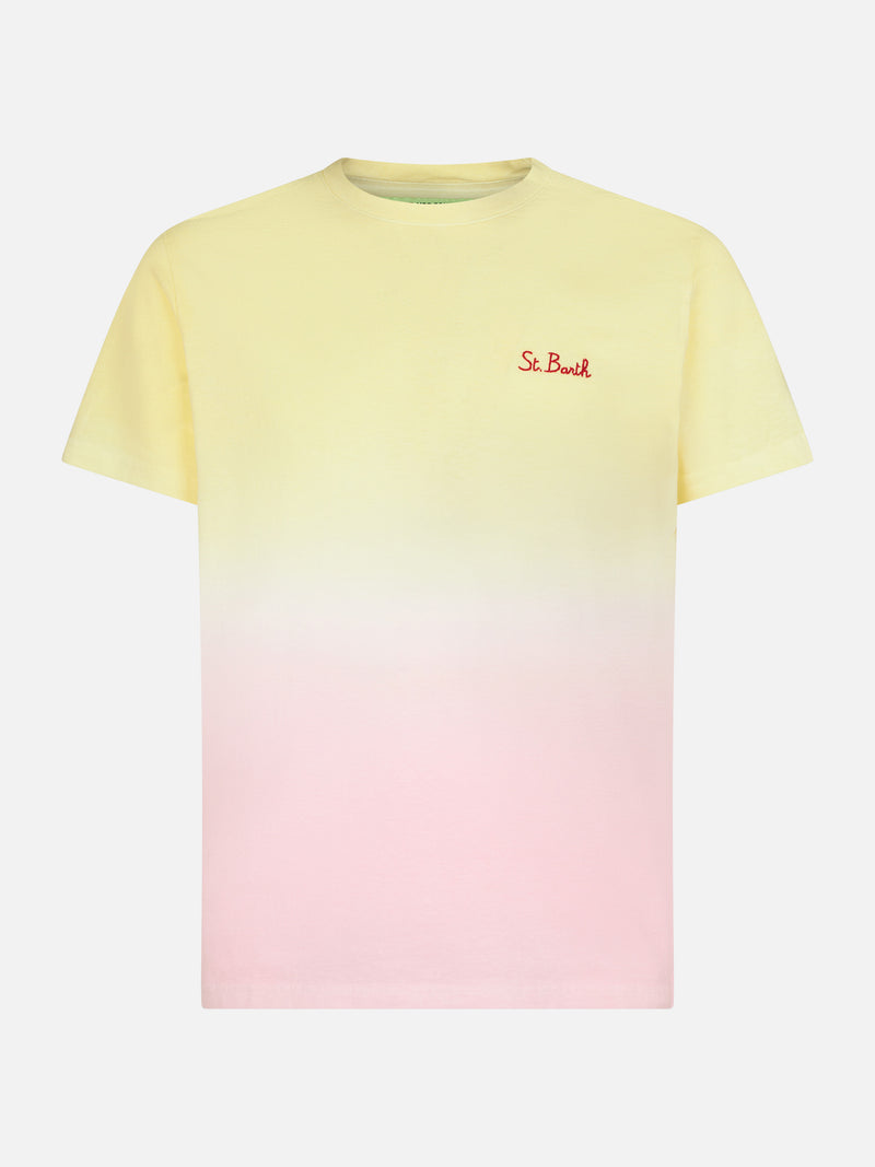 Yellow and pink gradient print man t-shirt