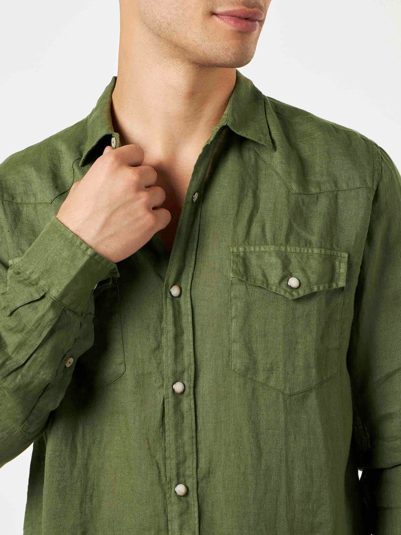 Camicia di lino verde scuro
