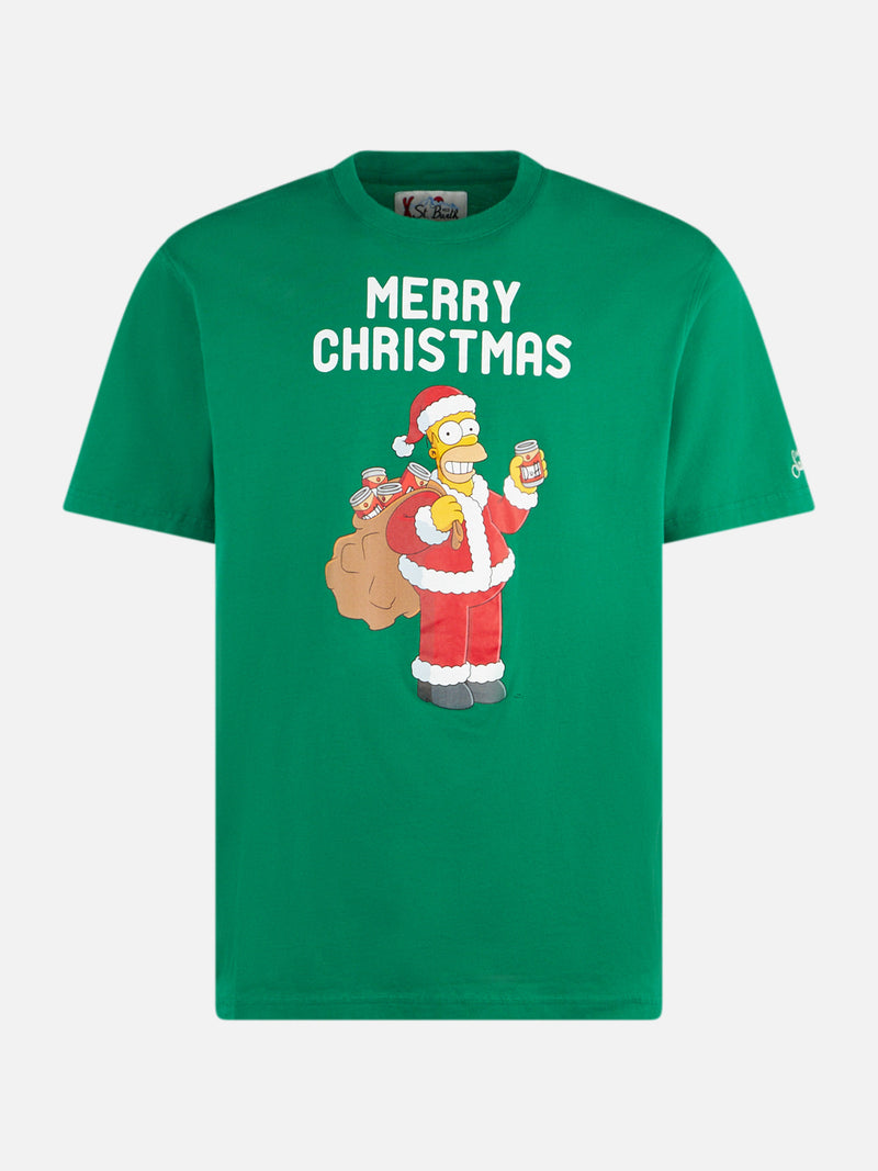 T-shirt da uomo in cotone pesante con stampa Homer Simpson Merry Christmas | EDIZIONE SPECIALE I SIMPSON