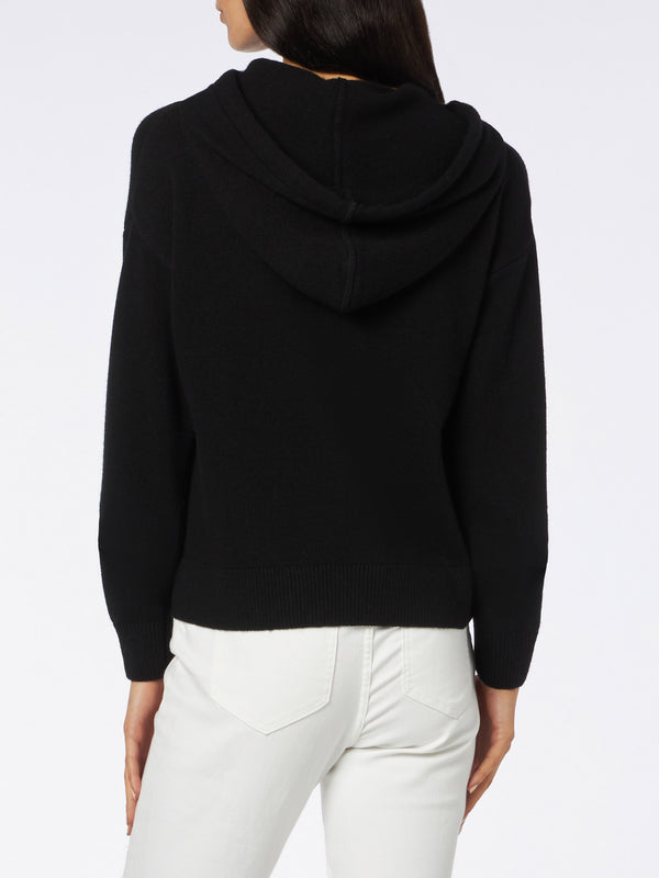 Woman black cropped hooded sweater with rhinestones